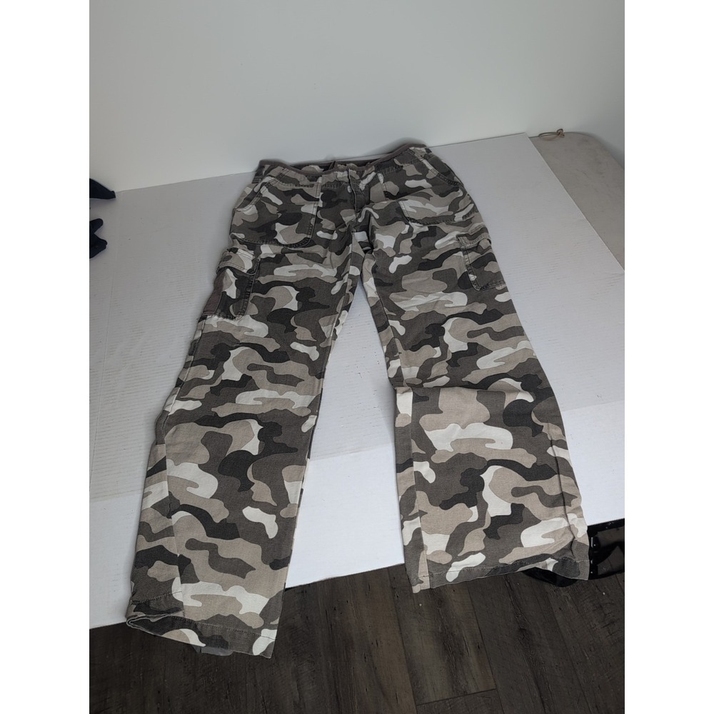 Cabelas Pants Womens 10 Gray Camo Cotton Flat Front Outerwear Cargo Pocket